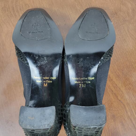 J Renee Women's Shoes 7 Black Leather Reptile Embossed Slip On Block Heel Bootie - Picture 9 of 16